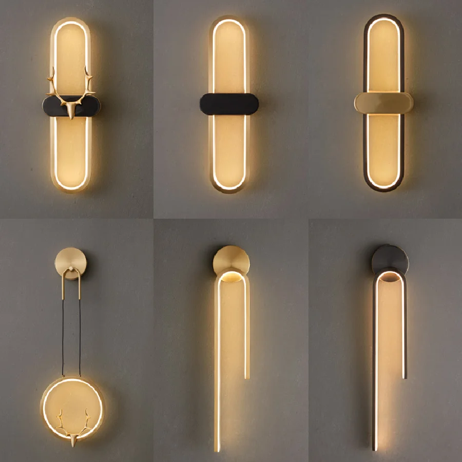 

Postmodern Copper Wall Lamp Simple Sconce Indoor LED Decor Stair Light For Living Room Restaurant Bedroom Aisle Loft Villa Lamp