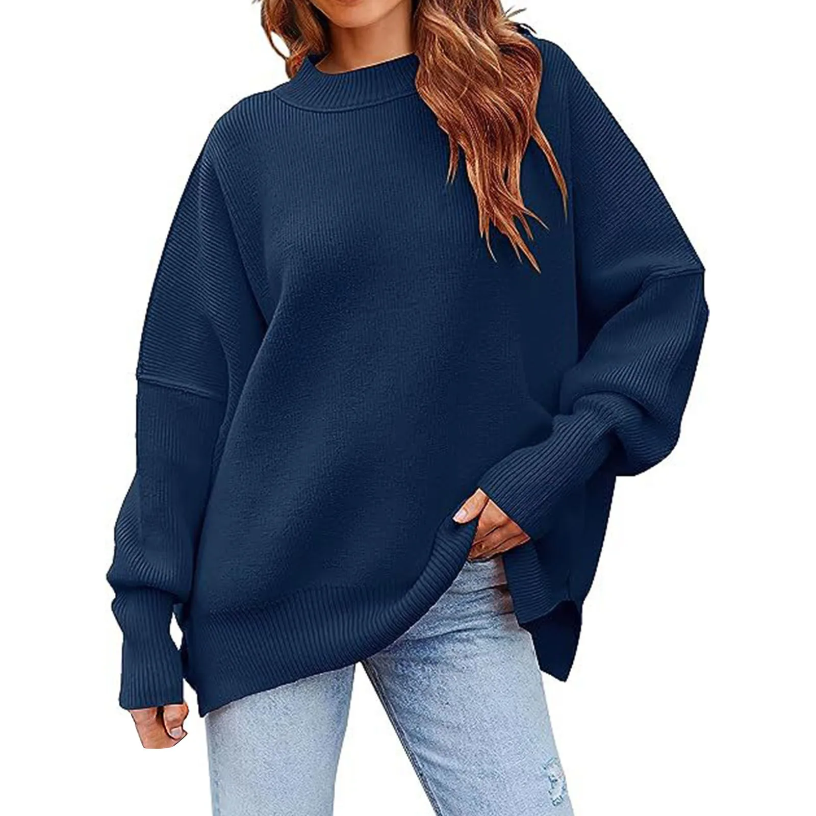 

Women's Long Sleeved Solid Color Casual Loose Knit Pullover Sweater Pullover Women