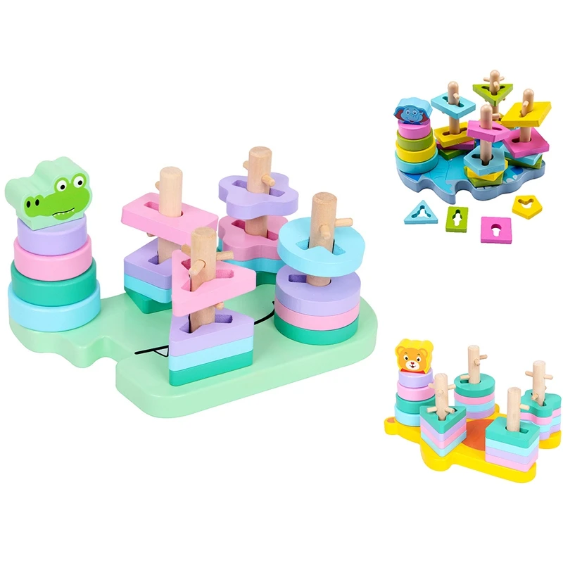 

Wooden Puzzles Building Block Geometric Shapes Kids Education Toys