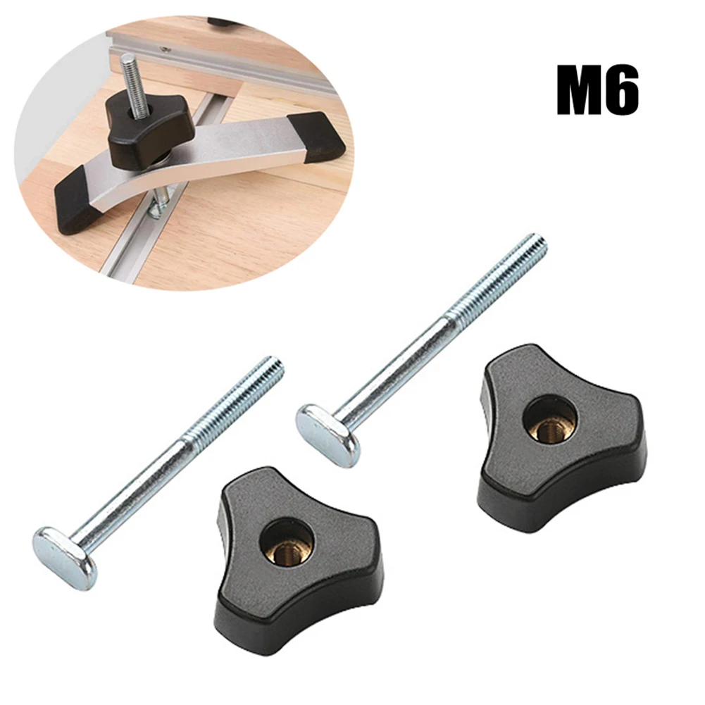 

2Set M6 T-Track Bolts Knobs T Slot Bolts Knobs Clamps With Screw Nut For T-track Woodworking Jigs Fixtures Accessories
