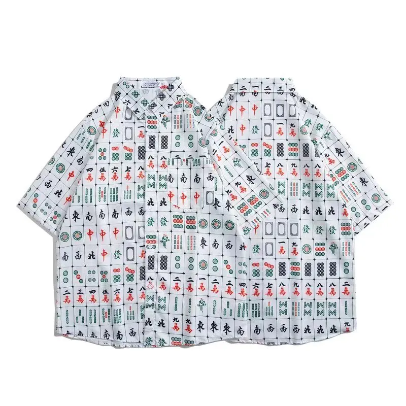 New and Strange Mahjong Printed T-shirt All-match Coat Shirt Shirt Transfer Shirt Clothes Element Playing Mahjong