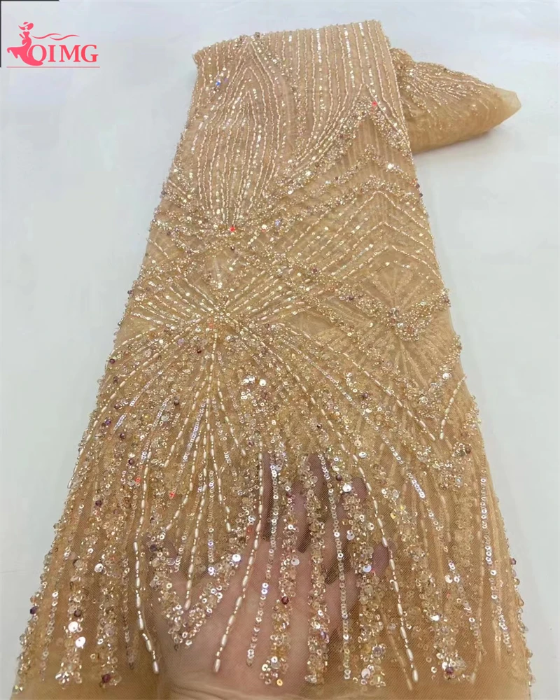 Роскошная Тяжелая кружевная ткань OIMG ручной работы из бисера французская