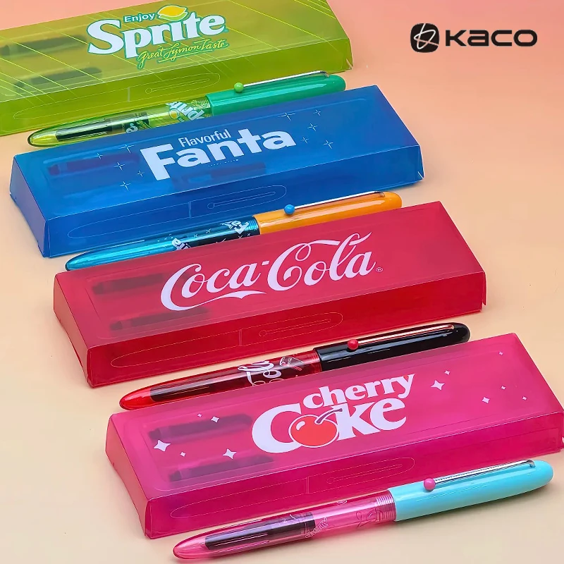 Фото Ручка-фонтан KACO RETRO CocaCola/Sprite/Fanta/Cherry Cola с пером EF, милый дизайн, плавное письмо, для практики каллиграфии, 2 чернильных картриджа №1