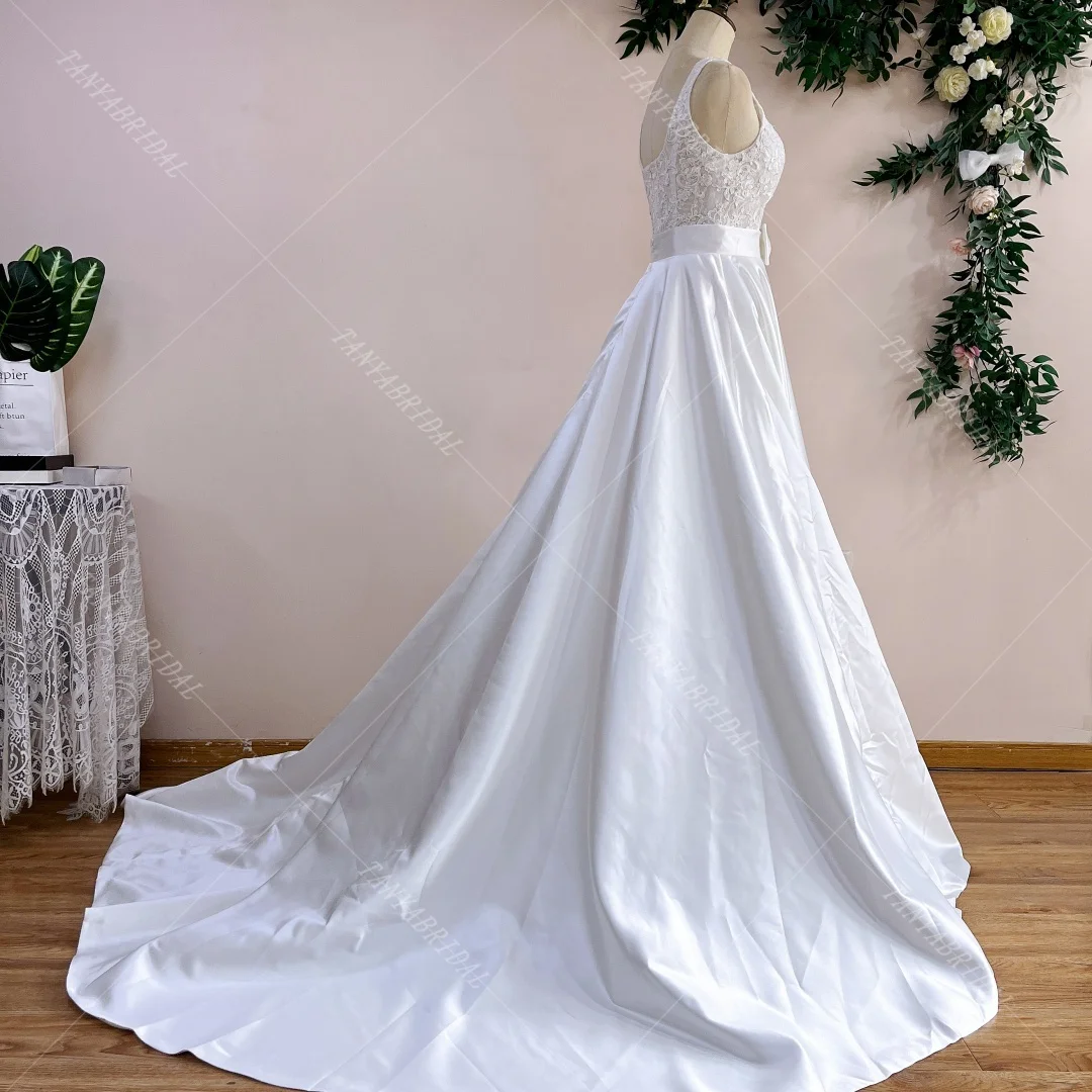 Короткие кружевные платья со съемным атласным хвостом 2 в 1 выращенные свадебные