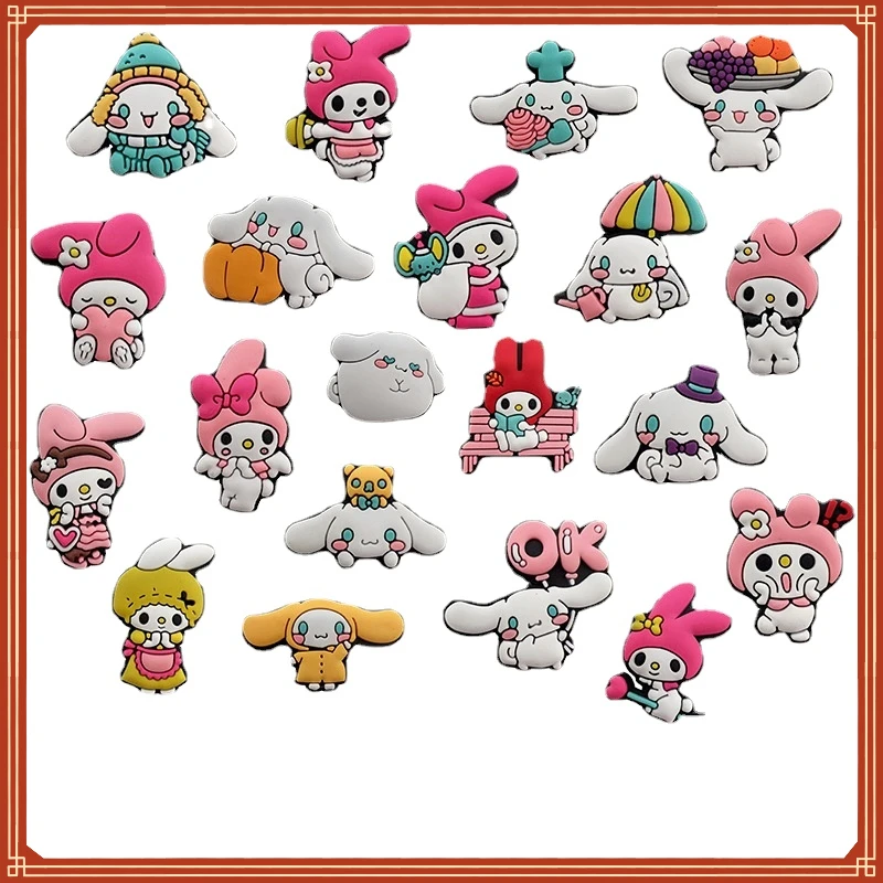 

20 шт. не повторяющиеся новые стильные ботинки с разбитыми отверстиями, цветок Sanrio Cinnamoroll, пряжка с отверстиями, аниме Мультяшные мягкие рези...