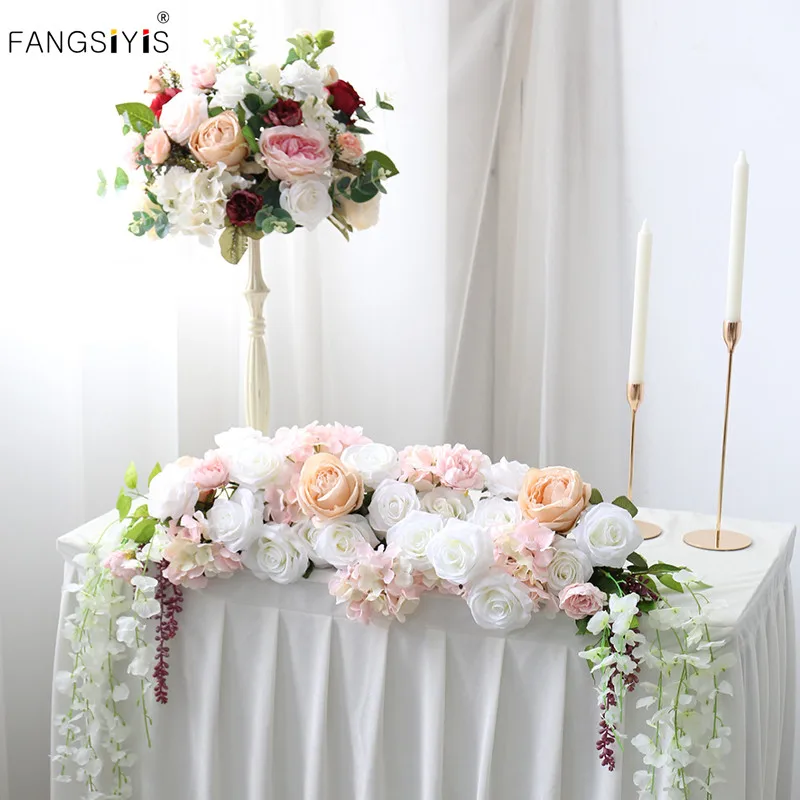 

130cm Leaf Table Flower Runner Artificial Flower Green Plants Vine Garland Flower Row Home Decor Wedding Table Centerpiece