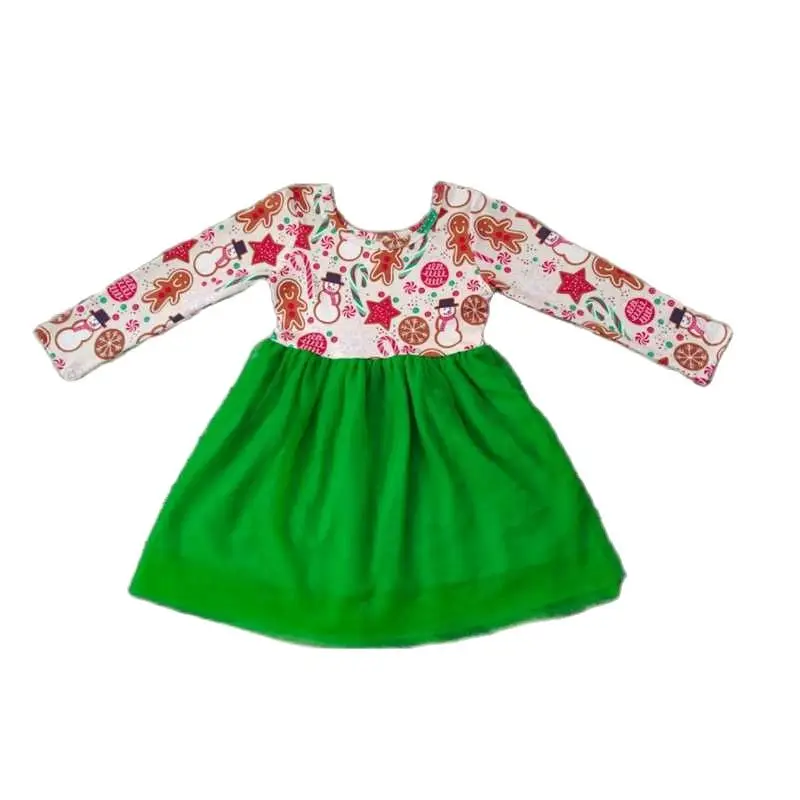 

Детская Рождественская одежда GLD0133, детские платья с длинным рукавом и мультяшным принтом для девочек, молочный шелк