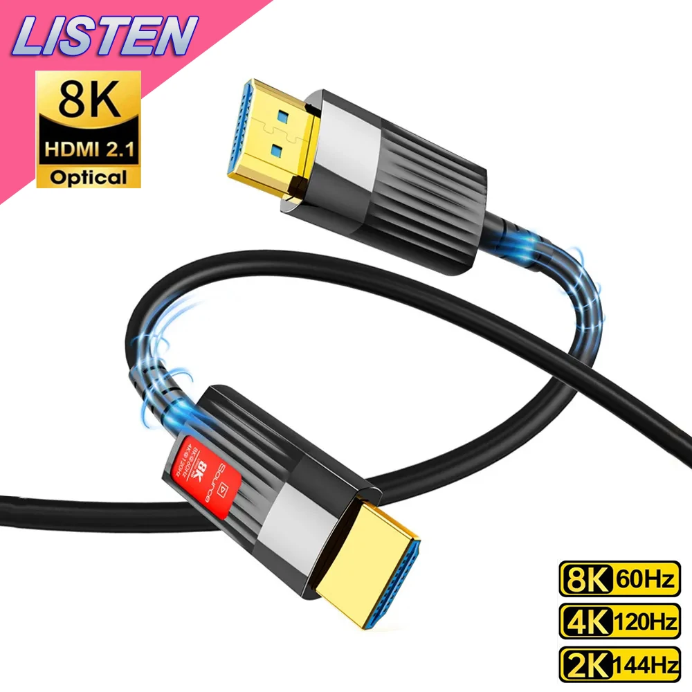 

8K HDMI Cable Optical Fiber Cables HDMI 2.1 Cable 8K 60Hz 4K 120Hz 2K 144Hz HDR10+ HDCP eARC for HDTV Laptop Projector TV Box PS