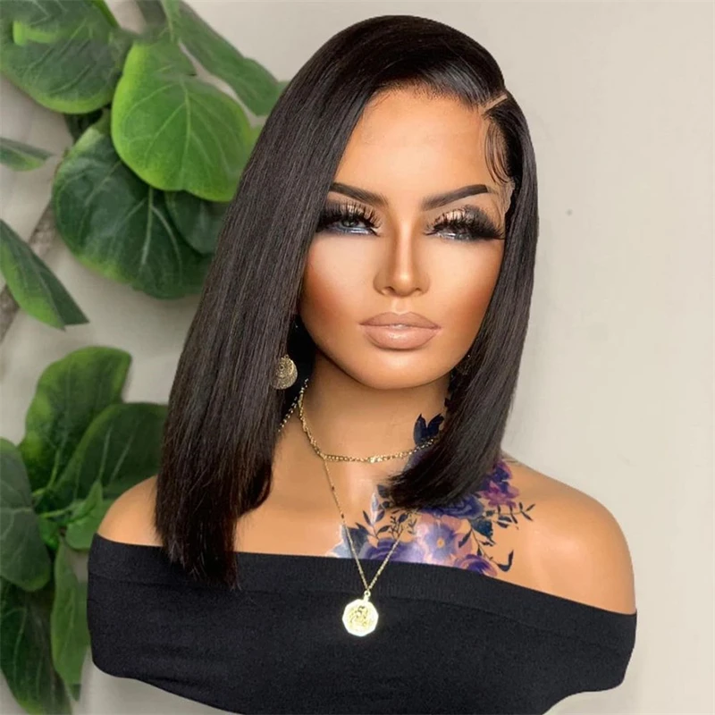 

Short Bob Wig Black Soft Hair Silk Straight Glueless Lace Front Wig For Women Synthetic Heat Resistant Fiber Daily Cosplay