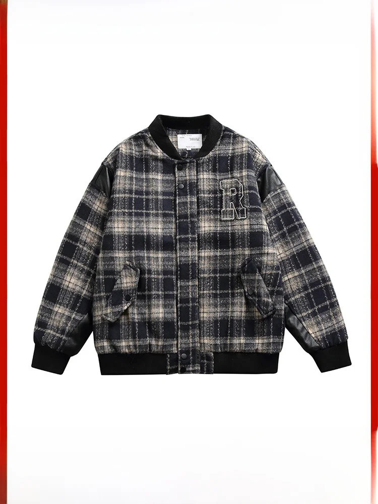 Wukong Goods Зимняя модная брендовая клетчатая лоскутная стеганая одежда с хлопковой
