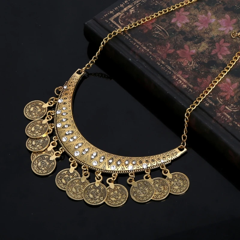 Изысканный комплект серебряных монет ожерелья и серег цыганский ювелирный