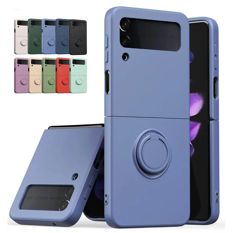 

Soft Liquid Silicone Case for Samsung Z Flip 3 Magnetic Ring Holder Cover for Samsung Galaxy Z Flip3 Shockproof Kickstand Cases