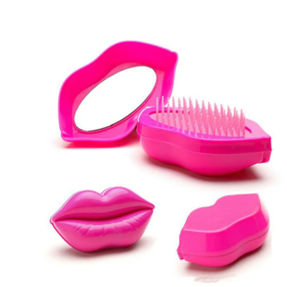 

Fashion Lips Shape Comb 2 In1 Anti-static Massage Mirror Hair Brush Salon Styling Professional Useful Hair Styling Tool Comb