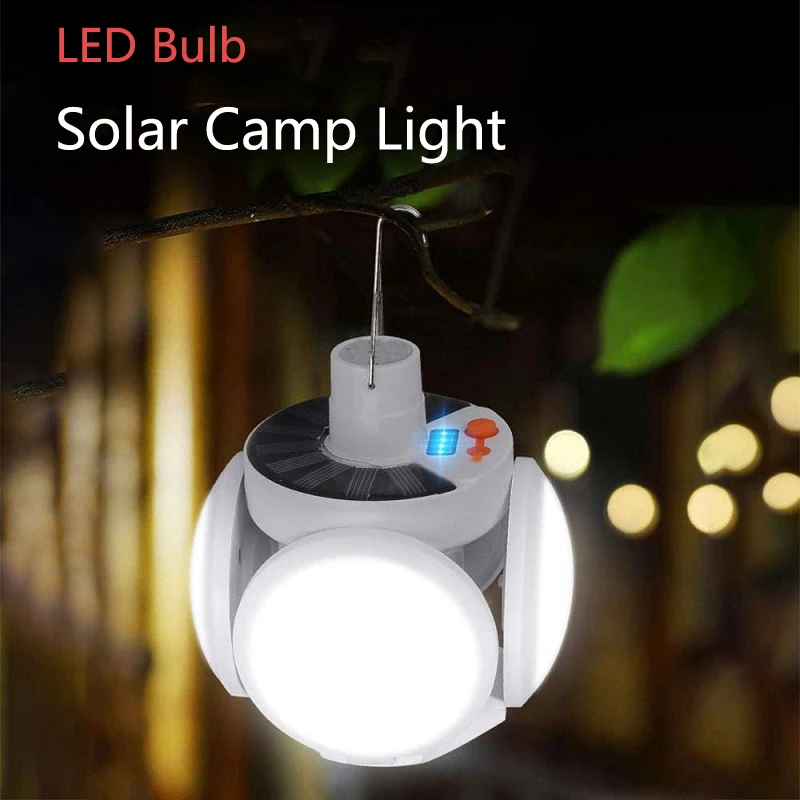 

LED Bulb Solar Light with Hook Outdoor Collapsible Solar Camping Lantern Rechargeable Emergency Tent Lamp Portable Searchlights