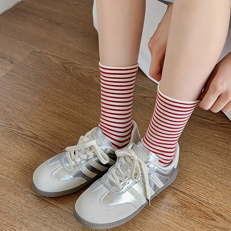 Носки женские в японском стиле хлопковые эластичные длинные носки полоску