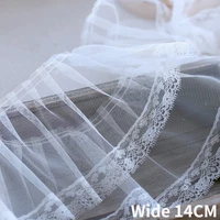 14cm wide luxury white tulle mesh pleats fabric lace collar neckline edge trim fringe ribbon dress hemlines curtains cloth decor