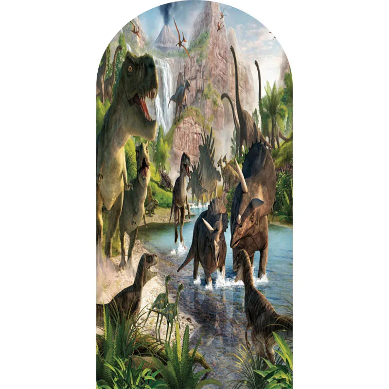 

Mehofond Custom Arch Covers Backdrops Background Dinosaur Birthday Party Decoratio Arch for Photo Zone Doubleside Elastic Fabric