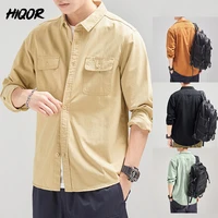 hiqor 100 cotton mens casual shirt male overshirt 2022 autumn cargo shirts men clothing khaki vintage clothes shirt man blouse