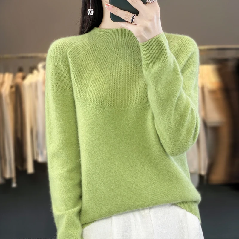 

100% Pure Wool Half-turtleneck Sweater For Women's Casual Knitted Jacket For Autumn And Winter Fashion WHOLE GARMENT