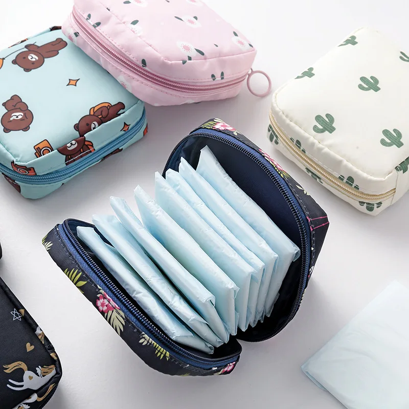 

Sanitary Napkin Tampon Storage Bag Portable Women Cotton Travel Makeup Storage Bags Literary Zipper Coin Purse Sundries Storage