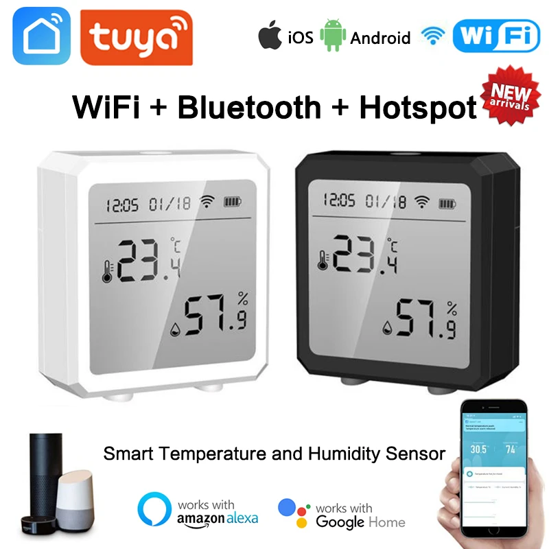 

Wi-Fi датчик температуры и влажности Tuya, комнатный гигрометр, термометр с дистанционным управлением, поддержка Alexa Google Home