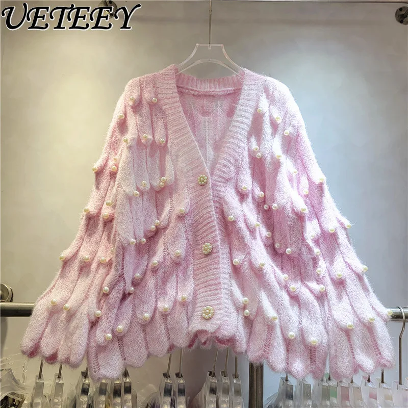 

French Style Gentle Heavy Industry Beads Sweater Women's Autumn 2023 New Design Sense Niche Soft Glutinous Cardigan Coat