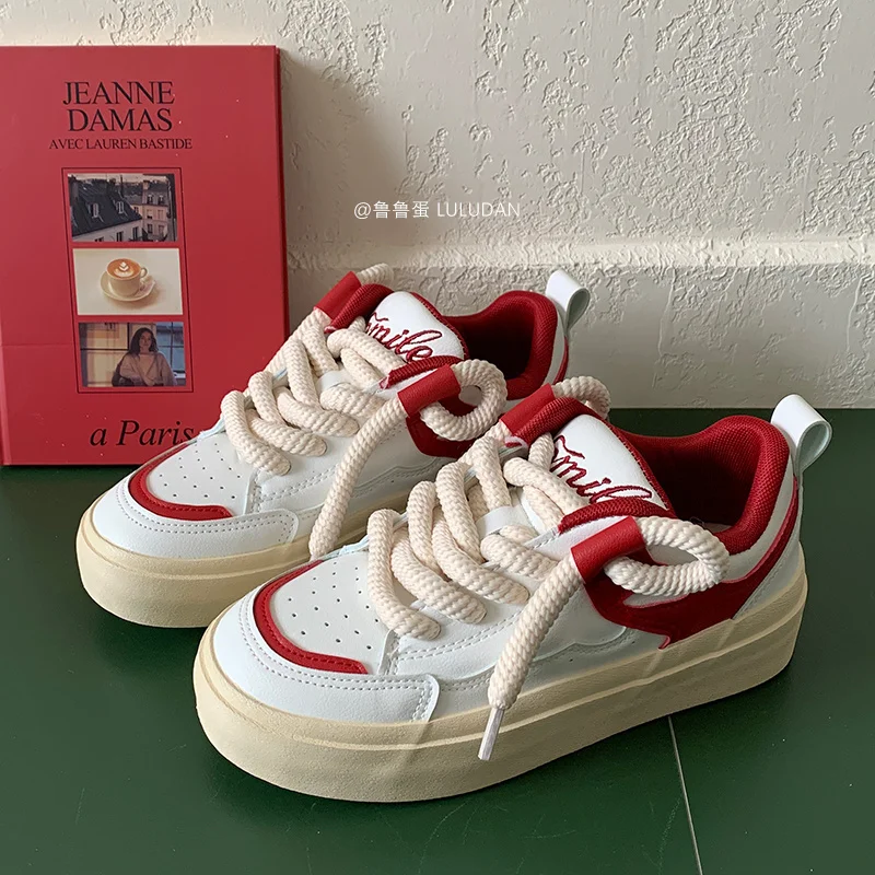 

Кроссовки женские на платформе, повседневная спортивная обувь на шнуровке, плоская Вулканизированная подошва, на лето