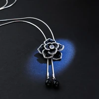 kioozol vintage black rose flower pendant tassels necklace for women fashion jewelry 2022 new wedding accessories 014 ko2