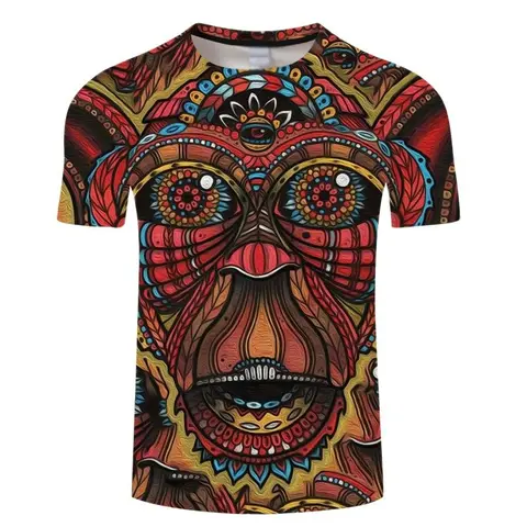 Camo Skull Graphic 3D Harajuku Print New Trend Avant-Garde Street Hip-Hop Personality Men's Round Neck Short Sleeve T-shirt Tops