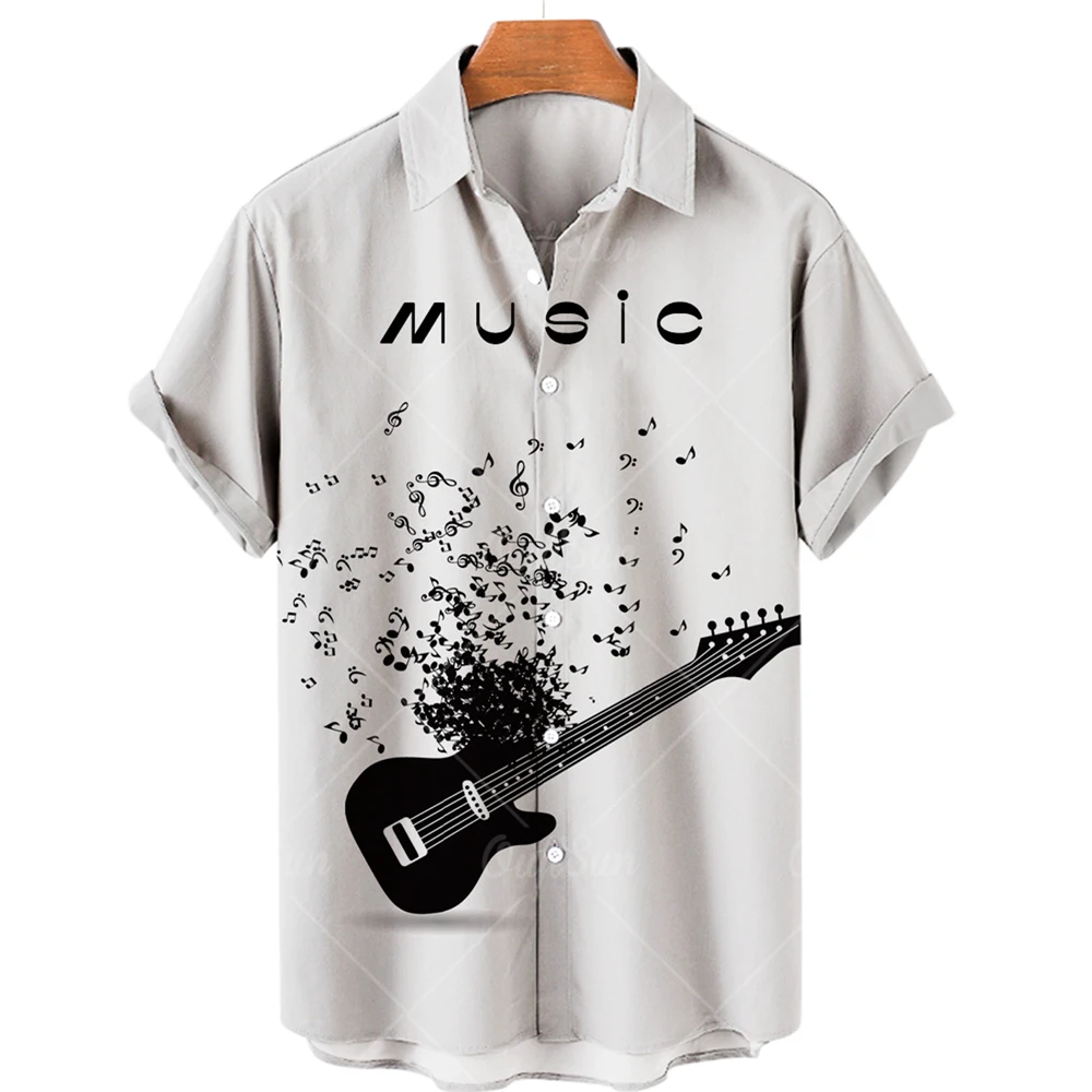 2023 Music Print casual men's shirt Short sleeve single button luxury Hawaiian shirt fashion beach top