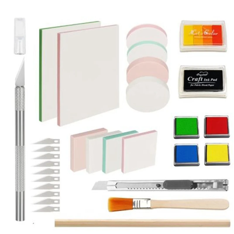 

BMDT-Rubber Stamp Making, Block Print Tool Set Rubber Stamp Carving Block Craft Ink Pad Carving Knife For DIY Carving Craft