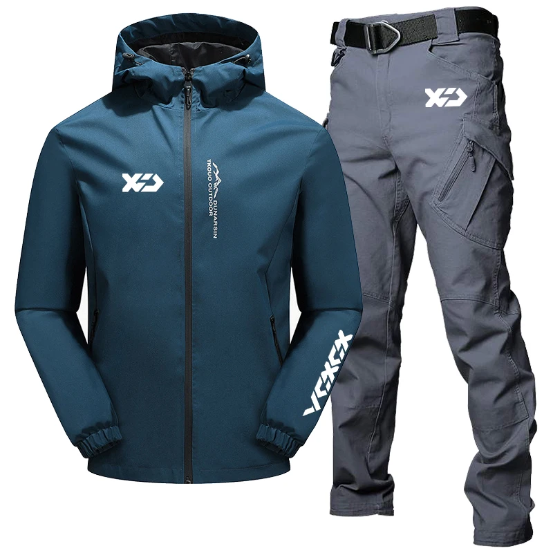 

Men Spring Autumn Thin Sunscreen Fishing Suits Outdoor Windproof Hooded Hiking Jacket Waterproof Tactical Pants Casual Clothing
