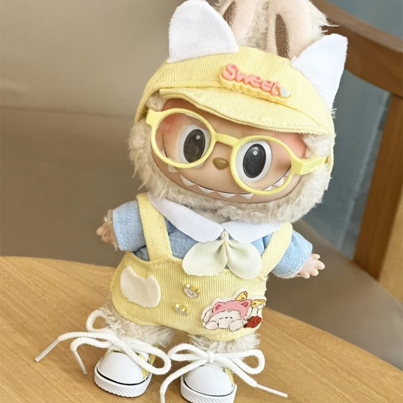 Для 17 см Labubu V1v2 аксессуары кукольная одежда для волос очки обувь желтый костюм