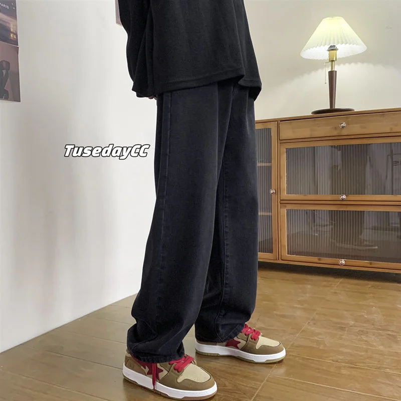 Apricot/Blue/Black Baggy Jeans Men Fashion Casual Straight Jeans Men Streetwear Hip Hop Loose Denim Pants Mens Trousers M-2XL