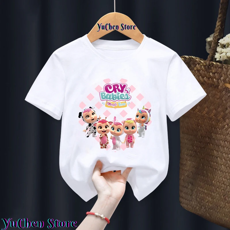 

New Boys T-Shirt Cute Cry Babies Magic Tears Cartoon Printi Tshirts Summer Casual Kids T Shirt White Girls Shirt Tops wholesale