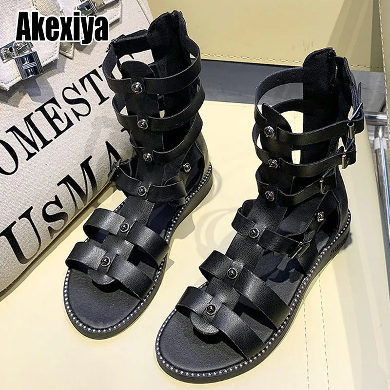 

Roman Peep-toe Women's Sandals Summer Thick-soled Heighten Women's Shoes Belt Zipper High Top Balck Boots BC4034