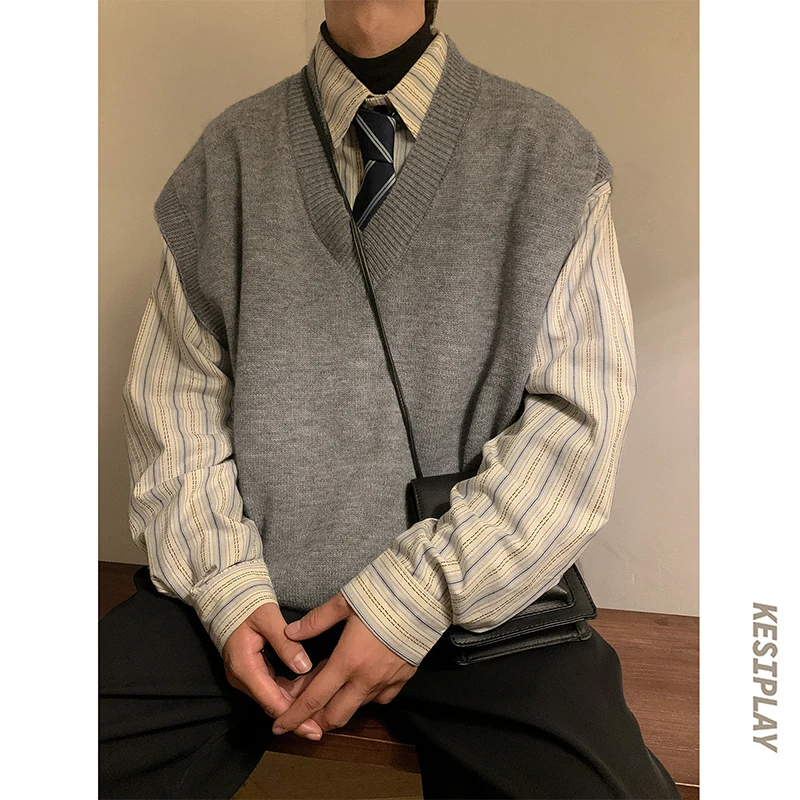 Свитер-жилет мужской теплый модный повседневный вязаный пуловер мужская
