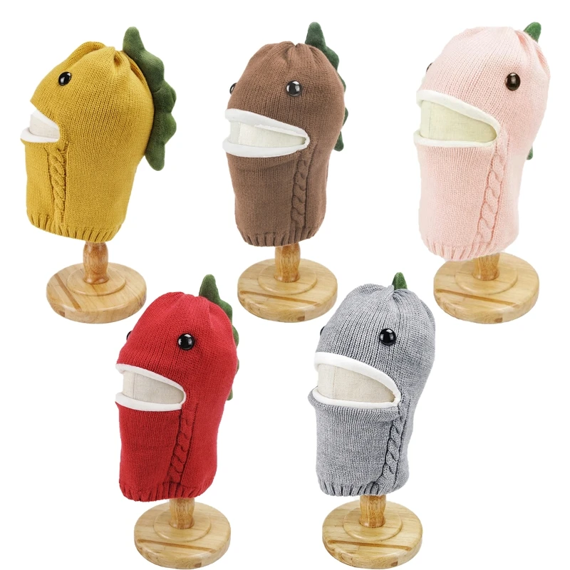 

Children One-piece Knitted Thickened Warmth Cute Dinosaur Hat Scarf Boys Girls