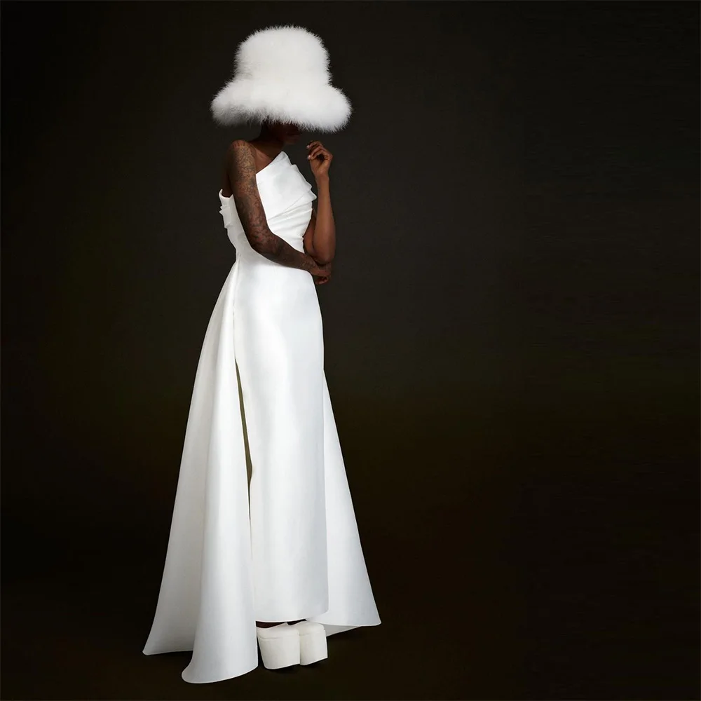 

Xijun Elegant White Mermaid Saudi Arabic Evening Dresses Sleeveless Pleat Ruched Dubai Women Prom Dress Formal Party Gowns 2023