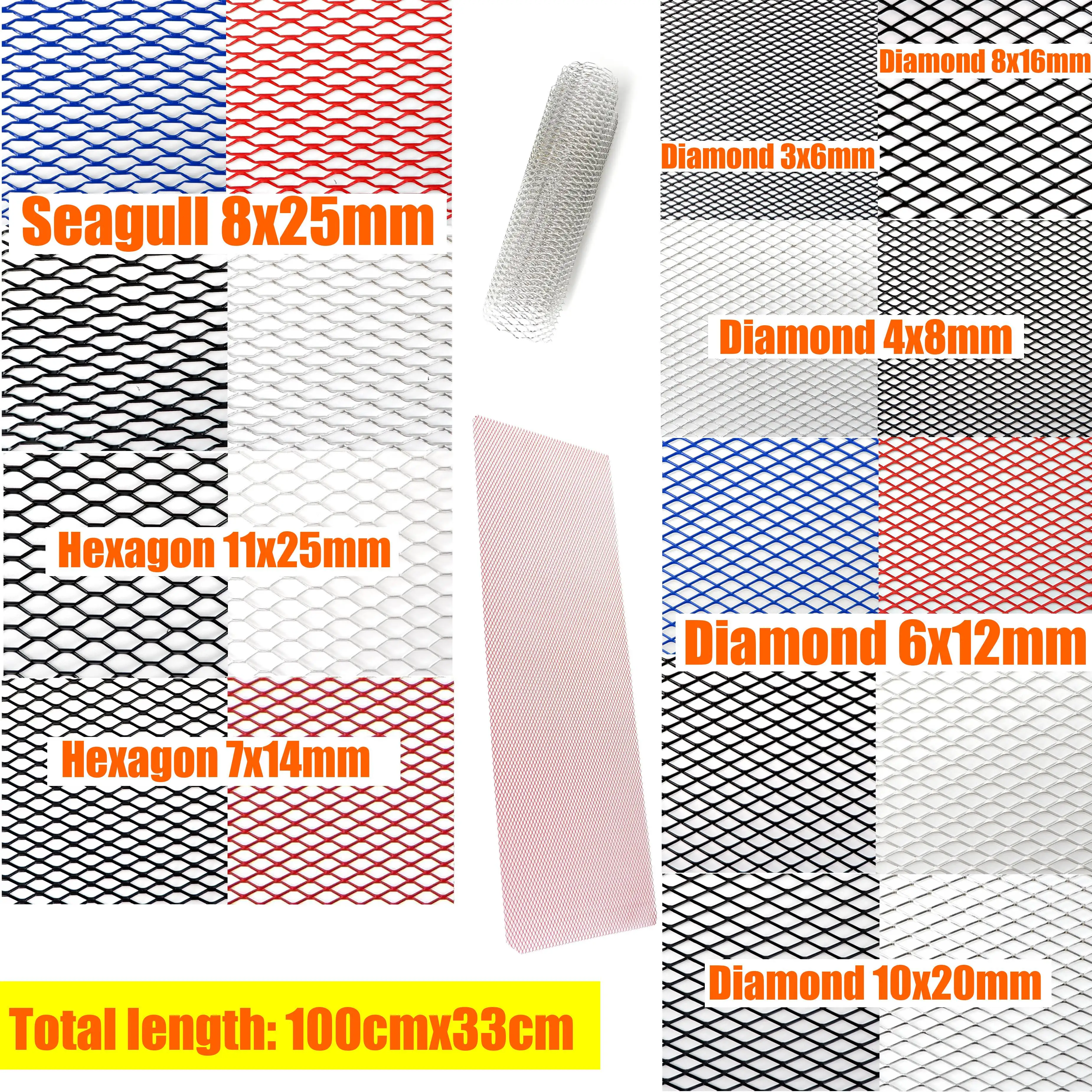 

100x33cm Aluminium Racing Car Bumper Grille Grill Mesh Net Vent Black Silver Red Blue Tuning Universal Protector Home Garden