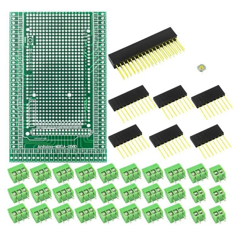 

Compatible With MEGA2560 Double-side PCB Prototype Screw Terminal Block Shield Board Kit For Arduino Mega 2560 / Mega2560 R3