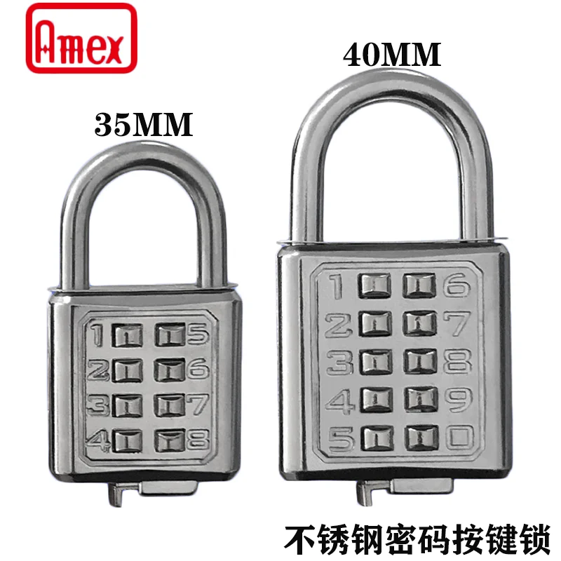 

Замок с паролем Amex, навесной замок с кнопкой из нержавеющей стали, водонепроницаемый и устойчивый к ржавчине, цифровой замок для инструментов, багажа