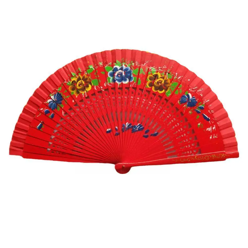 

23CM Vintage Style Chinese Folding Fan Wood Fan For Dancing Printing Hand Folding Fan Home Decoration Ornaments Craft A4B3