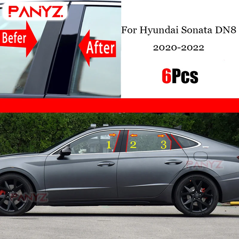 

6 шт. полированные столбы для стойки, подходят для Hyundai Sonata DN8 2022 2021 2020, обшивка для окна, наклейка на колонку BC
