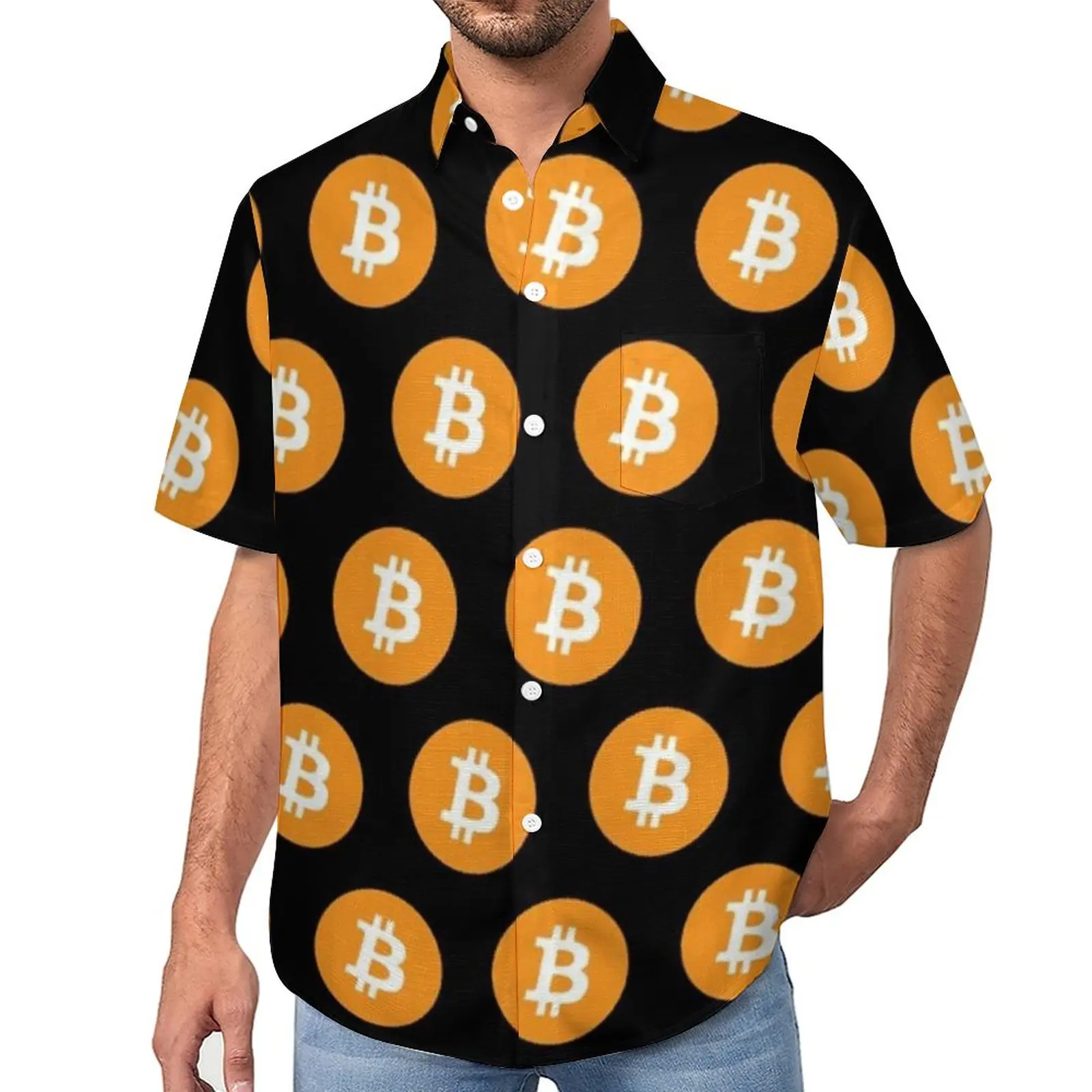 

Bitcoin Loose Shirt Man Beach Cryptocurrency P2P Money Casual Shirts Summer Design Short-Sleeve Aesthetic Oversized Blouses