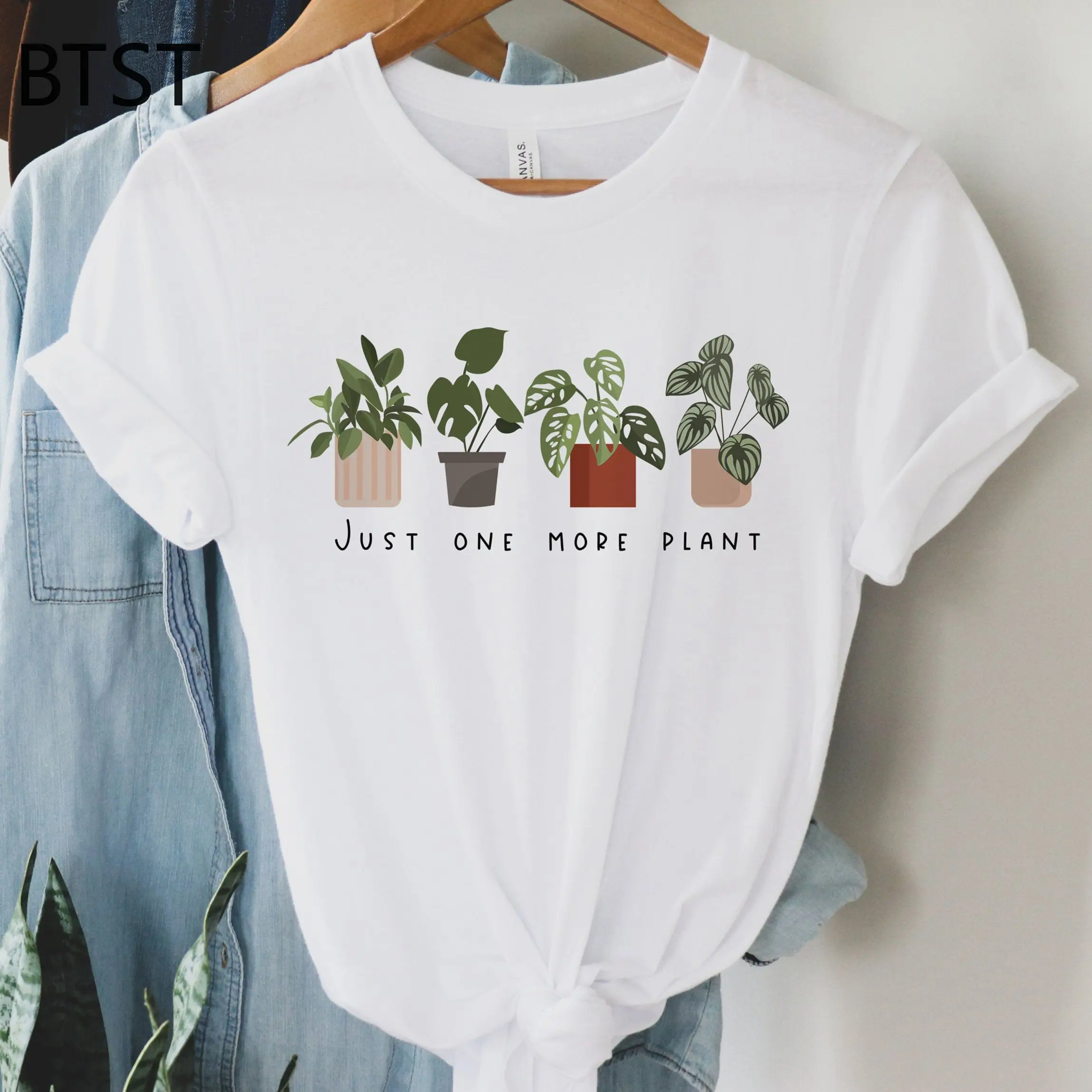 

Basic O-collar Short Sleeved Just One More Plant Print Harajuku Top Women T-shirt Casual Ladies Women T-shirt Girl,Drop Ship
