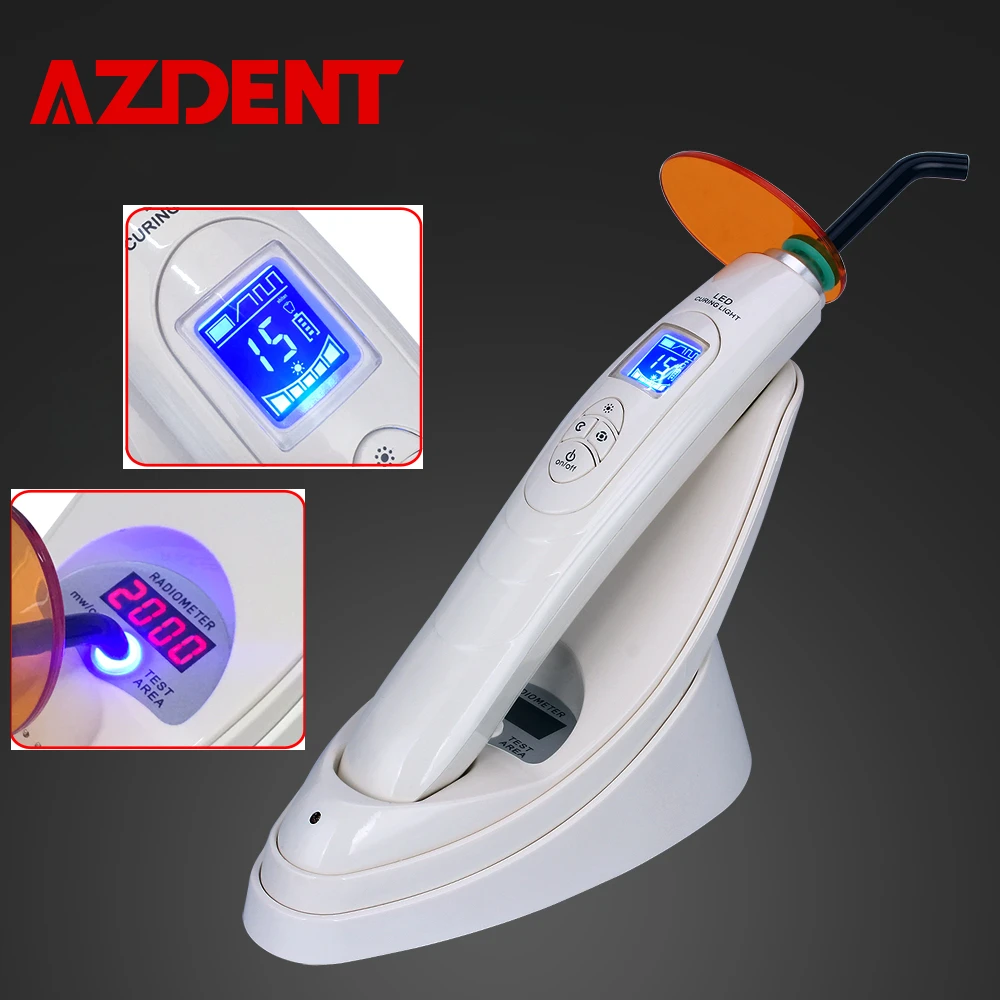 

AZDENT Dental LED Curing Light Lamp Optical Fiber 800-2000mw/cm² 430-485nm Wavelength Blue-ray Adjustable Timing Dentist Tools