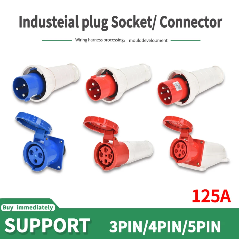 

Waterproof Industrial Plug3 Pole 4 Pole 5 Pin dustproof socket IP67 Male and Female 125a Mounted industrial socket 380V 415V