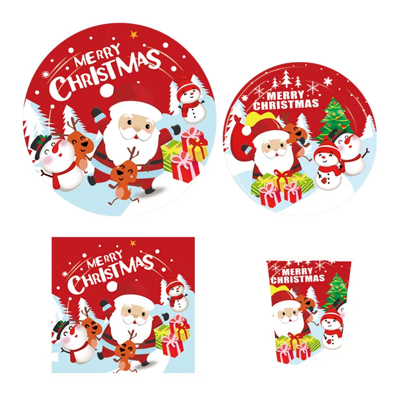 

Sursurprise Christmas Party Supplies Santa Tableware Set Paper Plates Cups Banner Perfect for Home Christmas Party Decorations
