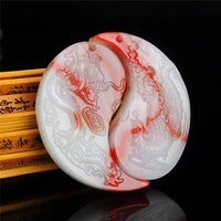 natural red white jade dragon phoenix pendant necklace hand carved fashion charm jewelry accessories amulet gifts for women men